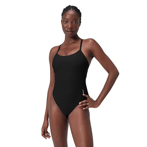 Speedo Women's Solid Racerback One Piece Swimsuit | Swim Fitness | Soft Feel | Stylish Design, Anthracite, L