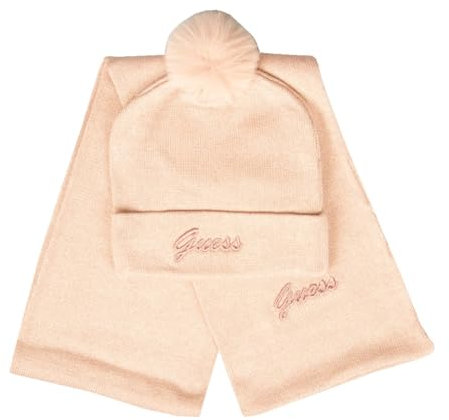 GUESS Sciarpa e Cappello con rovescia e PON PON Donna Completo con Logo Ricamato Articolo J3RZA3Z3EM0, G6O3 Rosa, S