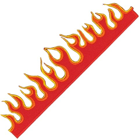 Feuer Flammen Aufnäher zum aufbügeln oder aufnähen Bügelbild Fire Flame Aufbügler für Kleidung gestickter Bügelflicken Applikation Iron on Patch Größe 12,5 x 3,2 cm