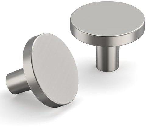 9BUILD 10 Pack Brushed Satin Nickel Cabinet Knobs - Zinc Alloy Drawer Handles, Single Hole Cupboard Round Door Knobs for Wardrobe - UK0053
