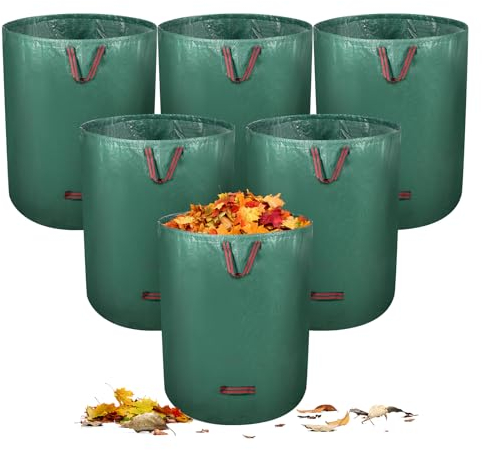 XSpecial 500Lx6 Sacs de Jardinage Pliables, Sacs à déchets Verts Pliables avec poignées de Transport, Poubelle Anti-éclaboussures réutilisable pour Les Feuilles, Les Mauvaises Herbes et Les Branches