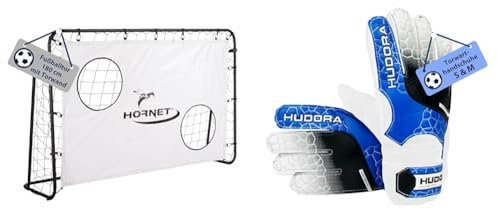 HUDORA Fußballtor Hornet 180 mit Torwand - Outdoor für Kinder & Erwachsene & Guanti da Portiere - Guanti da Portiere imbottiti per Bambini e adulti misura S/M