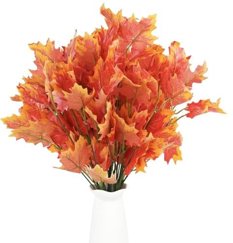Cymax 6 Bunches Fall Artificial Maple Leaves Thanksgiving Autumn Leaf Fake Plants Leave Stems for Wedding Party Table Deco Autumn Ornaments Thanksgiving Halloween Christmas Celebration