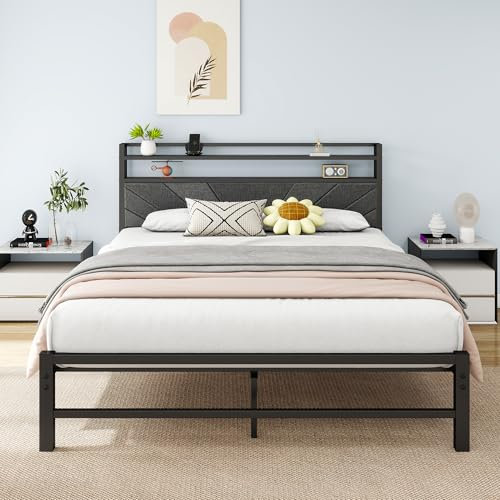 ARFARLY Bettrahmen 120x200cm - Polsterbett Kopfteil - Doppelbett 120x200 -Lattenrost - Stilvolles Bettgestell Dunkelgrau