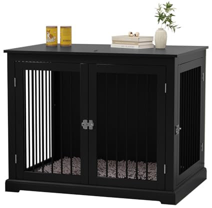 HOLTICO Hundebox Möbel Mit Kissen, Beistelltisch Groß, Indoor Hundezwinger, Käfige für Große Hunde, Hundehaus, Möbelstil Mit Klappdeckel (Mittelgröße Schwarz)