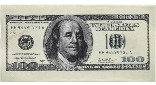 Folat- Serviettes USA Party-100 Dollar $ -10 pièces, 22563, Vert, 33 x 33 cm