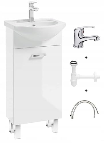 Deftrans Armadietto Bagno Con Lavabo, 40 x 84 x 20 cm Bianco In Piedi, Piccolo Lavandino Con Mobiletto Ospiti WC