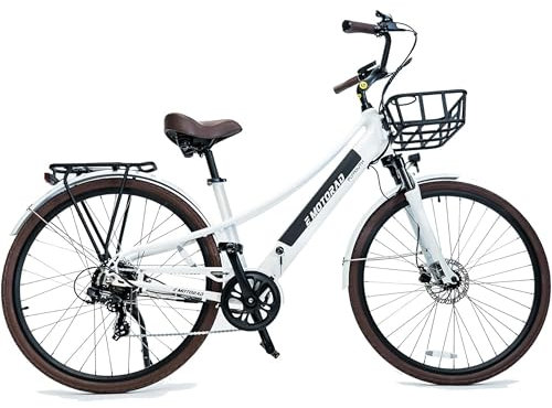 EMotorad Plymouth - Vélo Électrique Urbain pour Adultes - Pneus CST 700x40C - Moteur 36V 250W - Batterie Amovible 420 Wh - Cadre Bas en Aluminium - 5 Niveaux d’Assistance (Blanc)