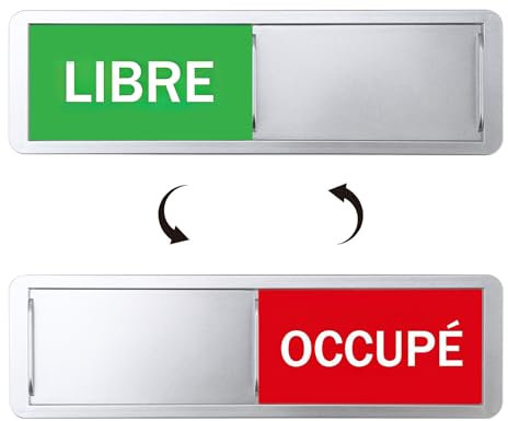 Panneaux de Porte Libre/OCCUPÉ avec 2PCS Adhésives Rondes, 17,7x5.2cm Enseigne et Affiches Coulissante Libre/Occupé Décoratives d’argent pour WC Salle de Bain Réunion Toilettes École Bureaux (argent)
