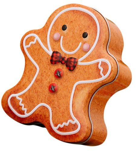 KICHOUSE Christmas Gingerbread Man Decorative Tinplate Candy Box Small Holiday Treat Storage Container for Weddings Parties Festive Gifting Fun Xmas Pattern