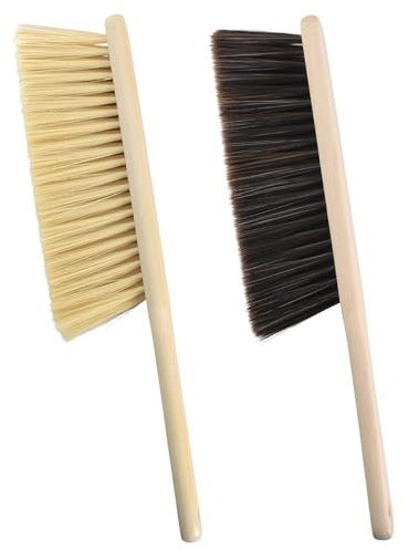 Zimoer Pack of 2 Hand Brush, Hand Sweep, Dust Brush, Soft Brush with Wooden Handle, Cleaning Brush, Suitable for Beds, Sofas, Furniture, Clothes and Whisks, Car, Holes on the Broom Handle for Hanging