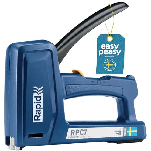 Rapid Agrafeuse robuste pour feuilles de bois - Agrafeuse pour câbles 7 en 1 - Pour travaux manuels, tissus d'ameublement et tapis - Robuste et léger - 50% de compression plus facile - Fabriqué en