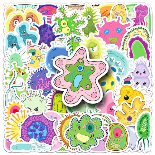 Bric Dodo 50 Stück Mikroorganismen Aufkleber Auto Laptop Telefon Gitarre Skateboard Motorrad Fahrrad Microbe Stickers Set Vinyl Wasserdicht Aesthetic Aufkleber für Jugendliche Kinder Erwachsene