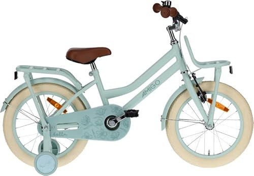AMIGO Bella - Kinderfahrrad - 16 Zoll - mit Handbremse, Rücktritt, Lenkerpolster und Stützräder - ab 5-6 Jahre - Grun