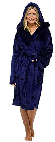 Fleece-Bademantel für Damen, weicher Bademantel mit Kapuze, Winter, dickes Handtuch, Poncho, Bademäntel, weicher Plüsch, Herbst, warm, Wickelmantel, Hauskleidung, Frottee-Bademantel für Damen, blau, S