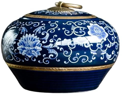 Zuckerbehälter, blaue Teedose aus Keramik, versiegeltes Glas, Teedose, Teebox, Tse, Teebox, Teebehälter, Tee-Organizer, Lebensmittel-Aufbewahrungsbox, Bonbonglas, Teedose, Kaffeebehälter (D)