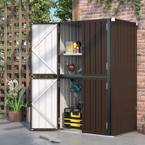 UNIONLINE Outdoor Tall Storage Garden Cabinet Shed with Adjustable Shelves 178x76x117cm| Brown