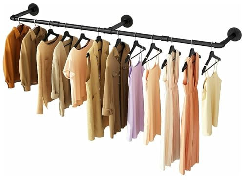 TOTEBOX 184cm Long Pipe Clothes Rack, Industrial Pipe Clothing Rail, Cloths Hanging Rails Wall Mounted Clothes Rod Pole Heavy Duty Garment Rack Detachable Wall Rail for Bedroom Closet Wardrobe