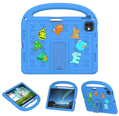 Cxzaqwer Funda para iPad Air de 11 pulgadas/iPad Pro de 11 pulgadas 2024, funda protectora apta para niños con soporte de asa, ligera, a prueba de golpes, color azul