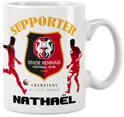ÉNJA Création Mug Personnalisé Foot Rennes - Ton Nom, Ton Numéro, Ton Café… Comme un Vrai Pro du Stade ! (RENNES)
