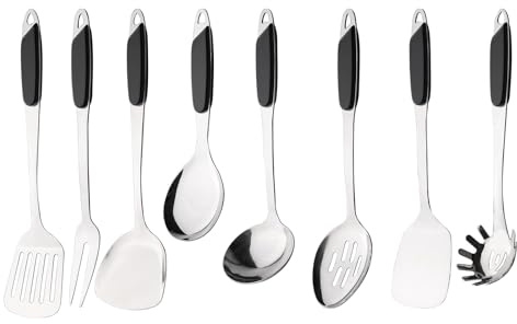 Dehouse 8 Pieces Metal Cooking Utensil Set, Stainless Steel Kitchen Cooking Utensils Set