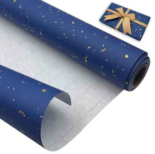 Rouleau de papier cadeau d'anniversaire, 43 cm x 9 m, kraft bleu recyclable, pour anniversaire, mariage, baby shower, décoration de fête