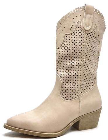 Toocool Stivali Donna Estivi Western Texani Camperos Scarpe Traforati 6Y220 [BEIGE, 37]