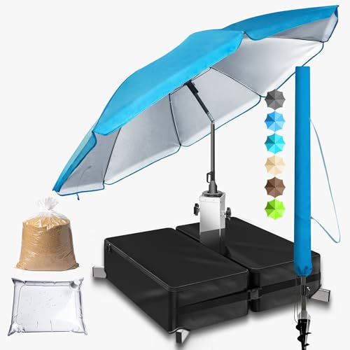 4smile Sonnenschirm mit Ständer im 3er-Set, Blau - Ø 180cm Sonnenschirm Strand, inkl. Schirmhülle und befüllbarem Sonnenschirmständer - Strandschirm, Balkonschirm rund, höhenverstellbar knickbar