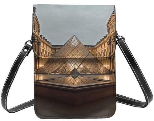 AABSTBFM Louvre Museum in Paris bedruckte Crossbody-Tasche für Damen und Mädchen, Geldbörse, Handtaschen, PU-Leder, Handytasche, Geldbörse, Schwarz , Einheitsgröße