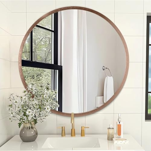 AOAOPQ Round Bathroom Mirror with Aluminum Alloy Frame - Modern Circle Wall Mirror for Bathroom, Hallway, Living Room - Purple Frame