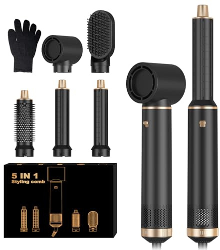 Mogawave 5 in 1 Hairstyler,Airstyler Airbrush Pro 1000w | Föhnbürste Haarstyler, Lockenstab mit Luft Links/Rechts, Negative Ionen Pflege,Sie dem Haar Volumen, Sie Haar