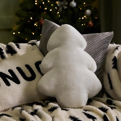 OHS Faux Fur Winter Tree Christmas Cushions, Xmas Decorations Throw Pillow Soft Comfy Back Support Pillow Cute Room Decor Christmas Throw Novelty Cushions for Sofa, White - 45 x 30 x 9cm