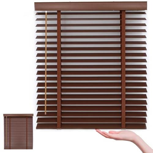 Holzrollos für Innen Nach Maß Holzjalousie Größen von 40 Bis 220 Breite Holz Jalousie 50 mm Lamellen Sichtschutz Verdunkelung Jalousette Gefiltertes Licht(Brown)
