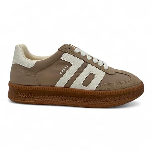 BACK70 Herren-Sneakers aus Nylon und Wildleder, lässig, Retro-Stil, sportlich, mit Sohle, täglicher Komfort, Vintage-Design., Taupe, 43 EU