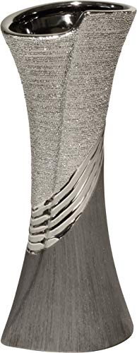 GILDE Moderne Vase Keramikvase Tischvase Dekovase Vase grau silber mit Relifierung, 13x38 cm