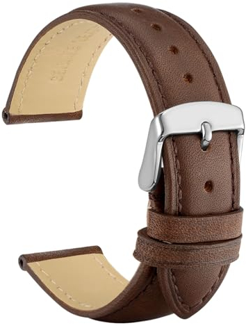 WOCCI 20mm Vintage Leder Uhrenarmband mit Edelstahl Silber Schließe (Dunkelbraun)