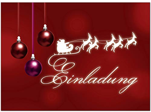 10 x Einladungskarten mit Umschlag zur Weihnachtsfeier/Motiv: Rote Weihnachtskugeln/Weihnachten/Christmas Party/Einladung/für Firmen