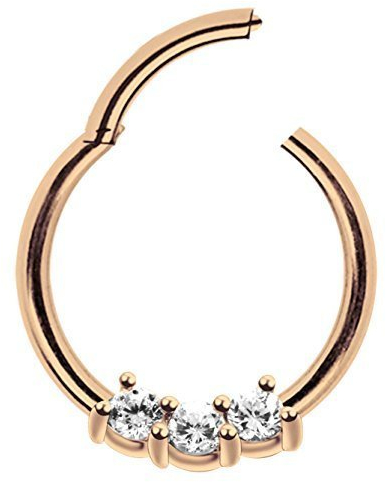 Piercing Ring Smooth Segment Clicker mit Stein, PVD Rose Gold in 1,2 x 9 mm