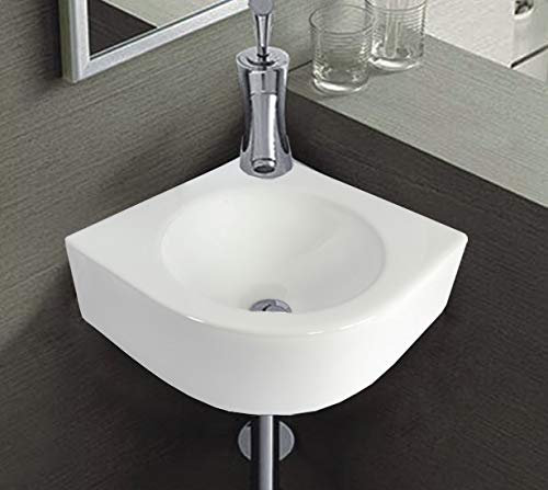 Lavabo d'angle en céramique WP030 - Fixation murale ovale en demi-cercle - Blanc - 30 cm