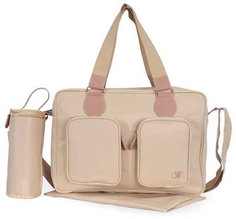 My Babiie Changing Bag Tote - With Insulated Bottle Holder, Portable Changing Mat, Baby Travel Bag, Nappy Messenger Bag, 2 Front Pockets - Blush Pink