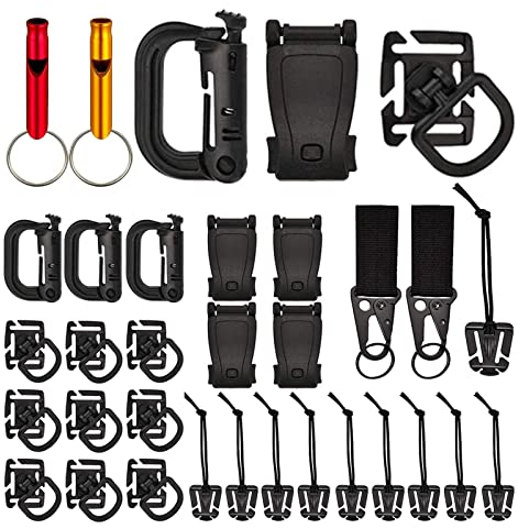 Zuzer 33 Stück Molle Zubehör MultifunktionTactical Bag Clip Molle System,Rucksack Zubehör Molle Clip für Taktische Rucksäcke