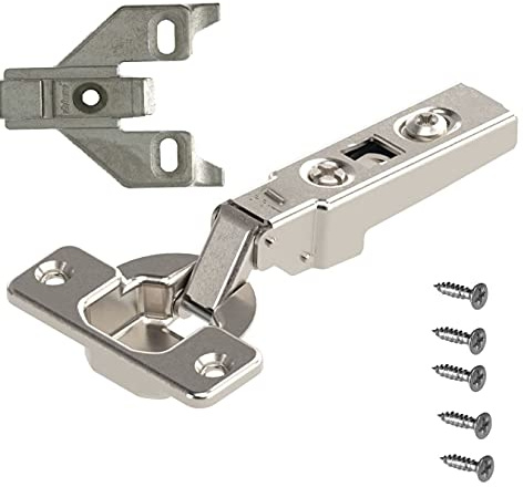 Blum 71T9550 95 Degree Clip Top Hinge for Thick Door, Self-Close, Full Overlay, Screw-on with 175L6600.22 Off-Center Mount Plate (Pack of 2)