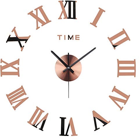 Amazlife 3D DIY Wall Clock, Modern Frameless Large 3D DIY Wall Clock Mirror Stickers Kit Decoration Home for Living Room Bedroom (Copper)
