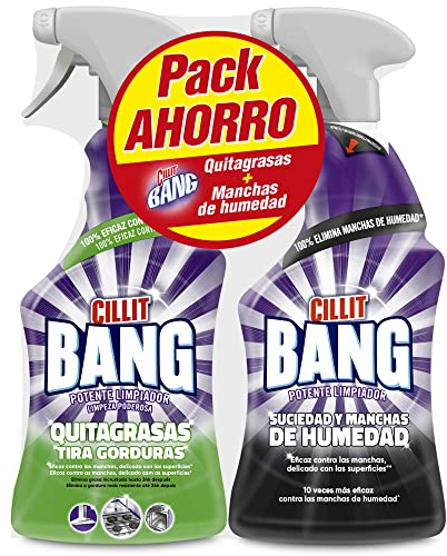 Cillit Bang - Spray limpiador quitagrasas, para cocinas y spray Suciedad y manchas de humedad, para baños - Pack 2 x 750 ml