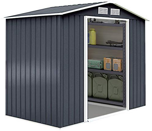 DREAMADE Abri de Jardin XL en Métal 7 m³avec Base, 277X191X192CM, 2 Portes Coulissantes, Armoire de Jardin, Remise à Outils, Toit en Pente Jardin Remise, Gris