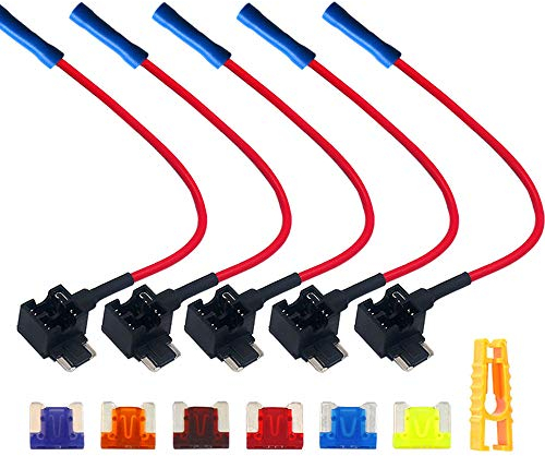 QitinDasen 5Pcs Premium 12V / 24V Profil-Bas Add-A-Circuit Porte-Fusible, Lame Fusible Adaptateur, avec 6Pcs Micro Lame Fusible, 1Pcs Fusible Extracteur, 5Pcs Câble Attaches