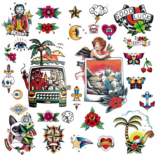 CARGEN Vintage Tatuaje Temporal Sailor Jerry Tatuajes Temporales Tatuaje Tradicional Cool Classic Old School Pegatinas Para Hombres Mujeres Para Niños Niñas Para Fiesta A Prueba De Agua