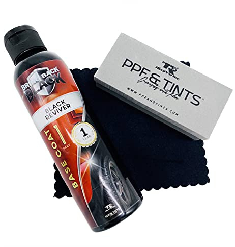 RimPro-Tec Bring Back to Black Plastic Restorer - Black Trim Restorer for Interior and Exterior use in Plastics, Rubber - Full Retail Kit Color Base Black Coat, plus 1 x sponge and 4 x Cloths and Bag