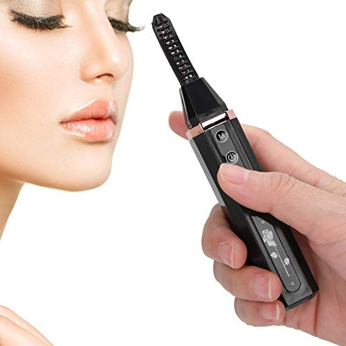 Beheizter Wimpernzange, USB Professioneller elektrischer Wimpernzange mit Kamm 3 Temperaturgetriebe Tragbares langlebiges Wimpernzangenwerkzeug(schwarz)
