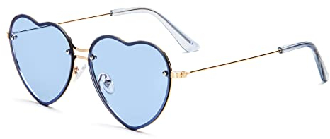PARTY GO Herzform Sonnenbrille Damen Mode Rimless Sonnenbrille UV400 Partybrille, blau